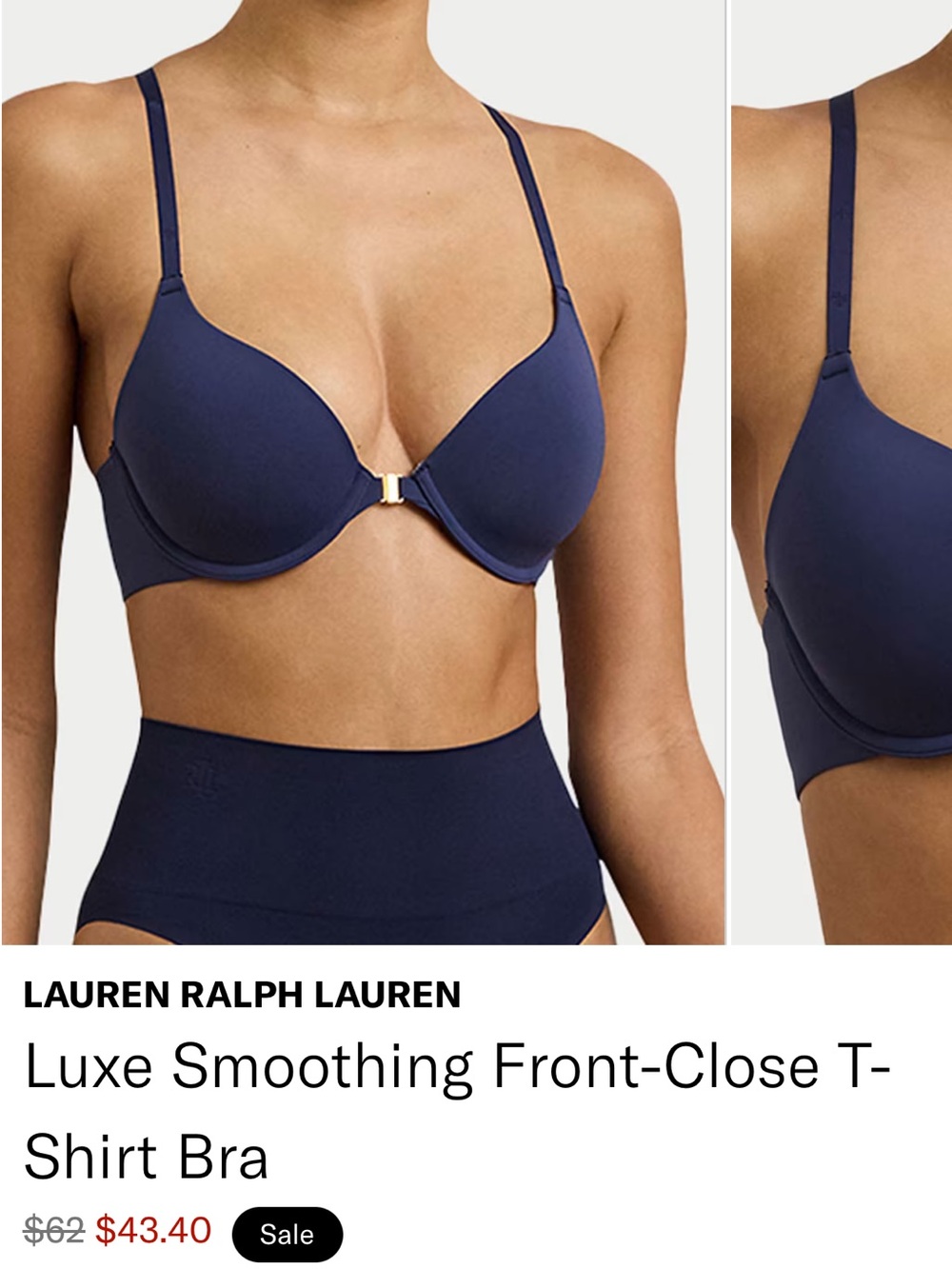 Lauren Ralph Lauren Navy Front-Close T-Shirt Bra with Gold Clasp